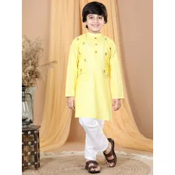 here&now x kinder kids Kinder Kids Boys Striped Thread Work Pure Cotton Kurta with Pyjamas-picture-12