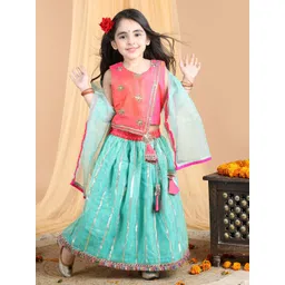 here&now x kinder kids Kinder Kids Girls Embroidered Ready to Wear Lehenga & Blouse With Dupatta-picture-31