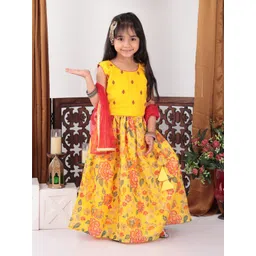here&now x kinder kids Kinder Kids Girls Embroidered Ready to Wear Lehenga & Blouse With Dupatta-picture-27