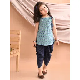 here&now x kinder kids Kinder Kids Girls Floral Printed Regular Pure Cotton Kurti with Dhoti Pants-picture-34
