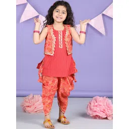here&now x kinder kids Kinder Kids Girls Floral Printed Regular Pure Cotton Kurti With Dhoti Pants & Jacket-picture-33