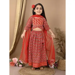 here&now x kinder kids Kinder Kids Girls Printed Cotton Ready to Wear Lehenga & Blouse With Dupatta-picture-53