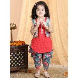 here&now x kinder kids Kinder Kids Girls Striped Pure Cotton Gotta Patti Kurti With Dhoti Pants & Jacket-picture-16