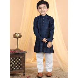 here&now x kinder kids Kinder Kids Boys Geometric Embroidered Pure Cotton Straight Kurta With Pyjamas image 1