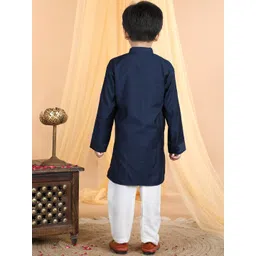 here&now x kinder kids Kinder Kids Boys Geometric Embroidered Pure Cotton Straight Kurta With Pyjamas image 4