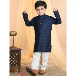 here&now x kinder kids Kinder Kids Boys Geometric Embroidered Pure Cotton Straight Kurta With Pyjamas image 5