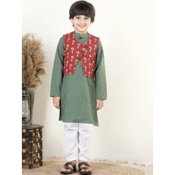 here&now x kinder kids Kinder Kids Boys Striped Regular Pure Cotton Kurta With Pyjamas & Waistcoat image 4