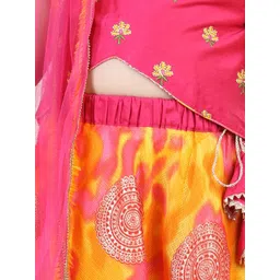 here&now x kinder kids Kinder Kids Girls Pink & Yellow Embroidered Lehenga & Blouse With Dupatta Set image 2