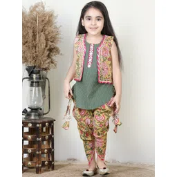 here&now x kinder kids Kinder Kids Girls Striped Sequined Pure Cotton Kurti with Dhoti Pants image 1