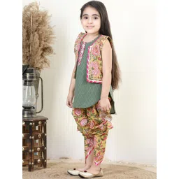 here&now x kinder kids Kinder Kids Girls Striped Sequined Pure Cotton Kurti with Dhoti Pants image 3