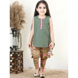 here&now x kinder kids Kinder Kids Girls Striped Sequined Pure Cotton Kurti with Dhoti Pants image 5