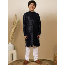 Here&Now X Sanwara Boys Ethnic Motifs Embroidered Regular Chikankari Pure Cotton Kurta with Trousers-picture-27