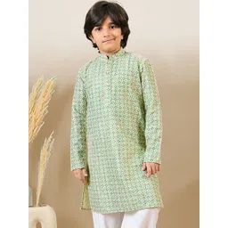 Here&Now X Sanwara Boys Floral Printed Sequinned Cotton Kurta-picture-33