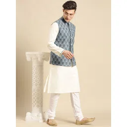 here&now x sanwara Greenfibre Men Grey Printed Bandhgala Nehru Jacket-picture-20