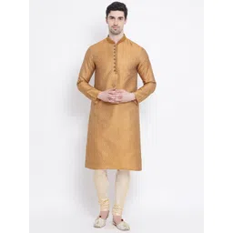Here&Now X Sanwara Men Beige & Gold-Toned Self Design Kurta with Churidar-picture-14
