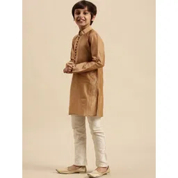 here&now x sanwara Sanwara Boys Beige & Off White Cotton Silk Kurta with Pyjamas-picture-35