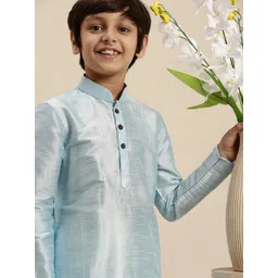 here&now x sanwara Sanwara Boys Blue & Off White Art Silk Kurta with Pyjamas-picture-58