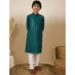 here&now x sanwara Sanwara Boys Regular Sequinned Straight Kurta with Pyjamas-picture-37