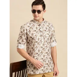 here&now x sanwara Sanwara Men Beige Printed Floral Kurta-picture-31