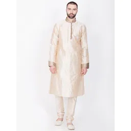 here&now x sanwara Sanwara Men Beige Self Design Kurta with Churidar-picture-29