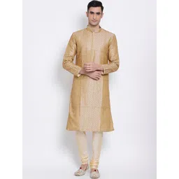 here&now x sanwara Sanwara men beige Woven Design thread work kurta-picture-11
