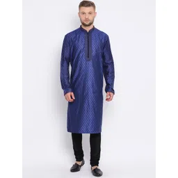 here&now x sanwara Sanwara Men Blue & Black Embroidered Kurta with Churidar-picture-30