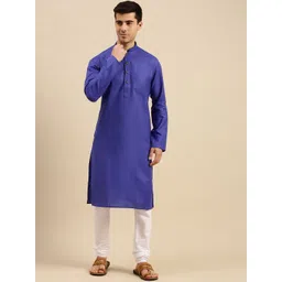 here&now x sanwara Sanwara Men Blue Pure Cotton Kurta with Pyjamas-picture-11