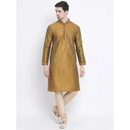 here&now x sanwara Sanwara Men Brown & Gold-Coloured Self Design Kurta with Churidar-picture-26