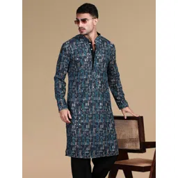 here&now x sanwara Sanwara Men Geometric Embroidered Sequinned Kurta-picture-18