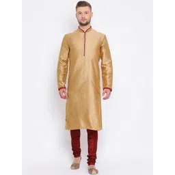 here&now x sanwara Sanwara Men Gold-Toned & Maroon Self Design Kurta with Churidar-picture-41