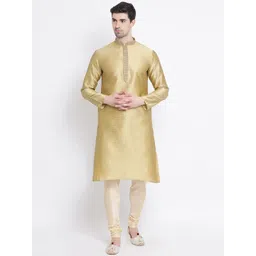 here&now x sanwara Sanwara Men Gold-Toned Woven Design Silk Kurta-picture-11