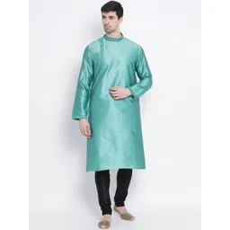 here&now x sanwara Sanwara Men Green & Black Self Design Kurta with Churidar-picture-34