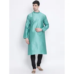 here&now x sanwara Sanwara Men Green & Black Self Design Pure Silk Kurta with Churidar-picture-35