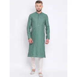 here&now x sanwara Sanwara Men Green & White Self Design Kurta with Churidar-picture-31