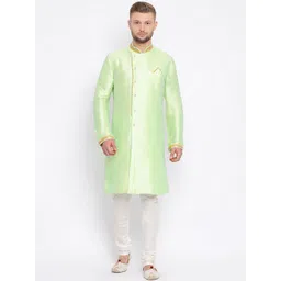 here&now x sanwara Sanwara Men Green & White Self Design Kurta with Churidar-picture-32