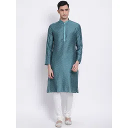 here&now x sanwara Sanwara Men Green & White Self Design Kurta with Pyjamas-picture-40