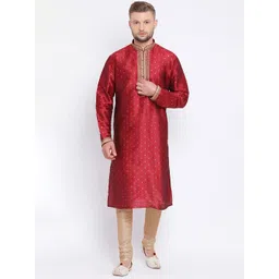 here&now x sanwara Sanwara Men Maroon & Beige Self Design Kurta with Churidar-picture-33