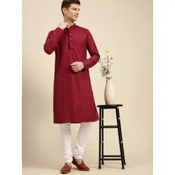 here&now x sanwara Sanwara Men Maroon Pleated Chikankari Pure Cotton Kurta with Churidar-picture-12