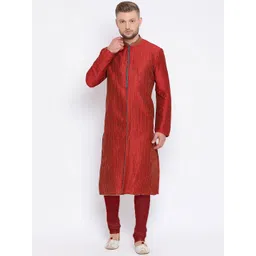 here&now x sanwara Sanwara Men Maroon Self Design Kurta with Churidar-picture-28