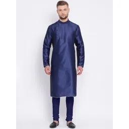 here&now x sanwara Sanwara Men Navy Blue Self Design Kurta with Churidar-picture-38