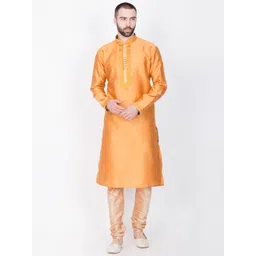 here&now x sanwara Sanwara Men Orange & Beige Self Design Kurta with Churidar-picture-37