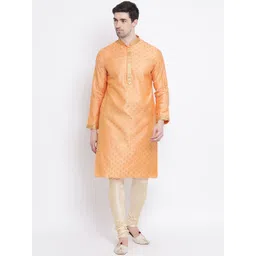 here&now x sanwara Sanwara Men Orange & Gold-Coloured Self Design Kurta with Churidar-picture-29