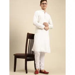 here&now x sanwara Sanwara Men White Thread Work Kurta-picture-32