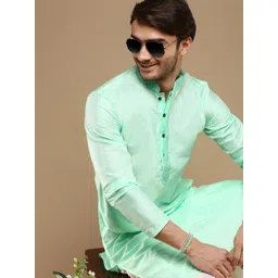 here&now x sanwara Sanwara Woven Design Thread Work Mandarin Collar Jaquard Kurta-picture-17