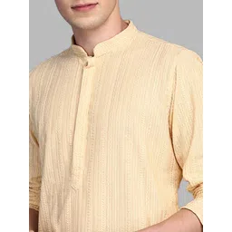 here&now x sanwara Sanwara Men Beige Thread Work Kurta image 3
