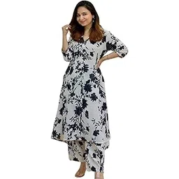 Heritage Hues’s Black & White Cotton Kurta Pant Set: Floral Print, Relaxed Fit || Set for Women and Teenage Girls (B_W-GKT1-M1)-picture-20
