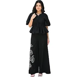 Heritage Hues’s Black Cotton Rayon Jumpsuit or Overall Set: Embroidered, Relaxed Fit || Set for Women and Teenage Girls (K25-GDd1-M2)-picture-11