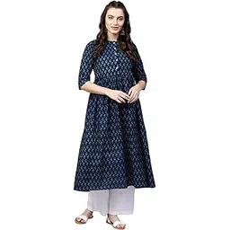 Heritage Hues’s Blue-White Cotton Jumpsuit or Overall Set: Geometric Print, Anarkali Fit || Set for Women and Teenage Girls (K4-GDd1-M1)-picture-37