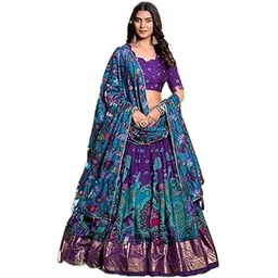 hetrang creation Women's Wedding Special Tussar Silk With Kalamkari Print Lehenga Choli Women's Floral And Patola Print With Foil Work Tussar Siilk Lehenga Choli Set-picture-35