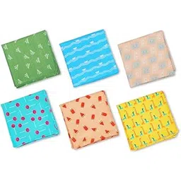 hexafun Women Pastel Coloured 100% Organic Pure Cotton Casual Style Handkerchief, Multi Colour, Printed, Pack Of 6-picture-50